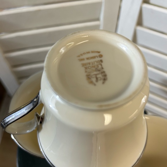 Footed Cup Solitaire by LENOX Platinum Teacup Coffee Set of 3 Vintage Elegant - Picture 6 of 14